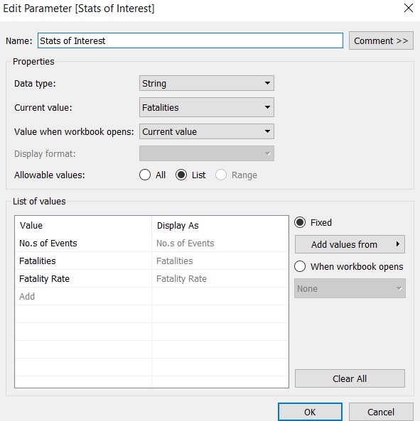 Parameter setting for statistics selection