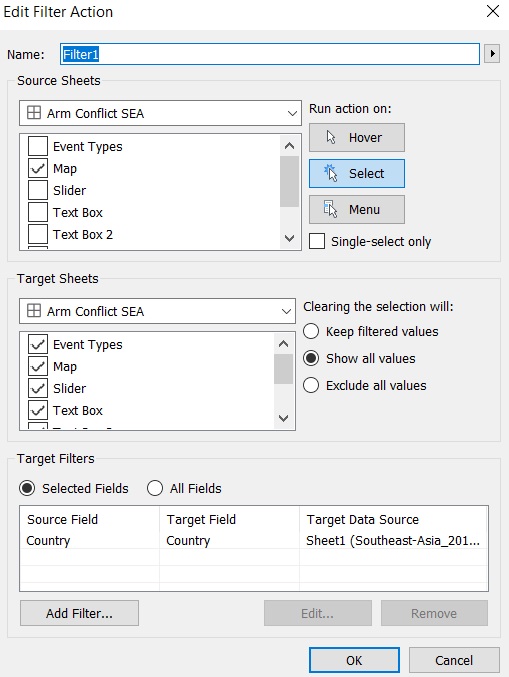 Setting of action filter