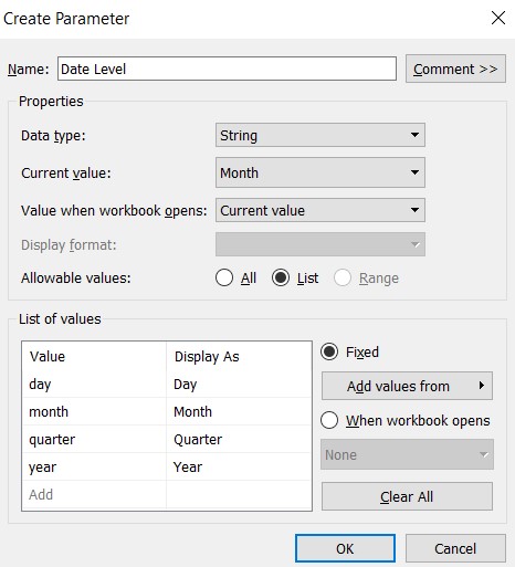Paramter setting to toggle date granularity