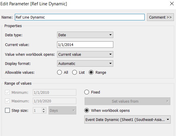 Paremter for dynamic vertical reference line